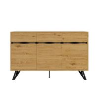 aparador de madera natural con cajones y puertas