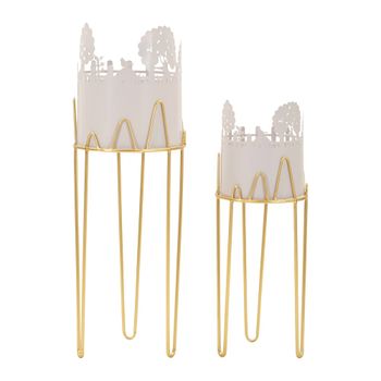 Juego de dos macetas de metal blanco de ø 27 x 79 x 22,8 x 6 cm.
