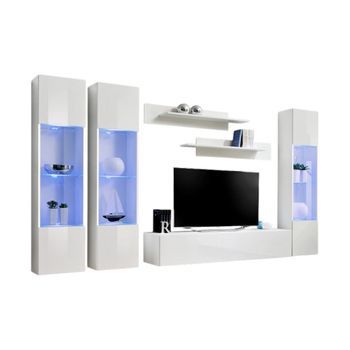 Mueble Para Tv Fly C3 De Diseño, Color Blanco Brillante. Mueble Colgante Moderno Y A La Moda Para Tu Sala De Estar.
