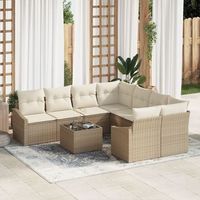 conjunto de sofas de jardin  de 9 piezas con cojines de ratan beige v2478 unico  beige
