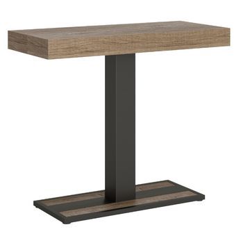 Consola Extensible De Madera De Diseño Con Pata Central Kapital 90x40/196 O 90x40/300 Cm-color Natural-3 Alargaderas Gruesas