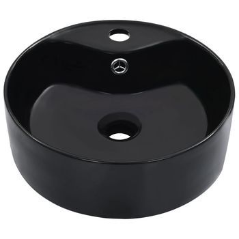 Lavabo De Baño Moderno | Lavabo Con Rebosadero 36x13 Cm Cerámica Negro