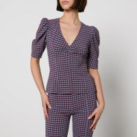 ganni gingham seersucker blouse - eu 44uk 16