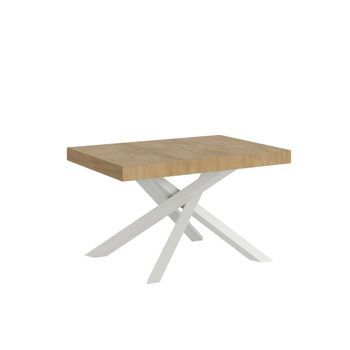 Mesa Extensible 90x120/380 Cm Volantis Roble Natural Patas Blanco