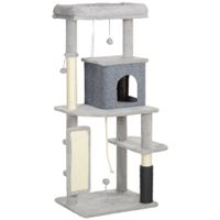 pawhut arbol rascador para gatos 132 cm con plataformas poste con cepillo bolas colgantes y almohadilla para rascar gris claro