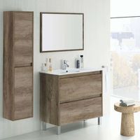 conjunto mobiliario bano mueble lavabo  columna  espejo  lavabo pmma color roble diseno moderno