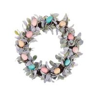 guirnalda de puerta de pascua multicolor hojas artificiales hechas a mano huevos decorativos redonda 50 cm decoracion rustica  lajares