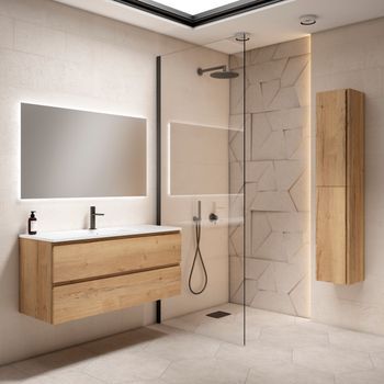 Mueble Coral 120 Cm 1s, Roble Hafas. Pack Mueble + Lavabo.