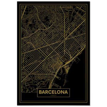 Panorama Cartón Pluma Mapa Oro De Barcelona 70 X 100 Cm | Impreso En Cartón Pluma De Alta Calidad | Cuadros Decoración Salón | Cuadros Para Dormitorio