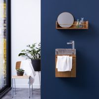 mueble de bano de teca maciza y marmol gris