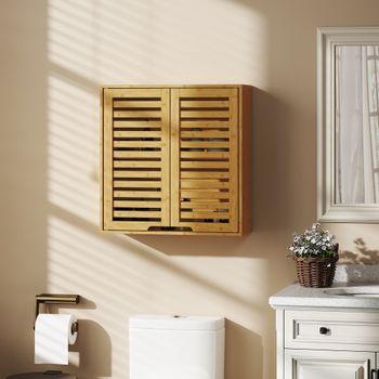 Armario De Baño De Pared De Bambú Homcom 60x20x60 Cm Natural