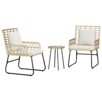 Conjunto De Comedor De Jardín 3 Piezas | Mueble De Jardín Marrón Y Crema