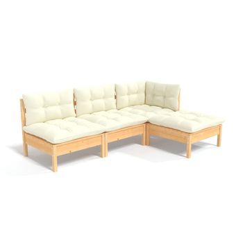 Muebles De Jardín 4 Uds | Mesa Y Sillas Cojines Madera De Pino Color Crema