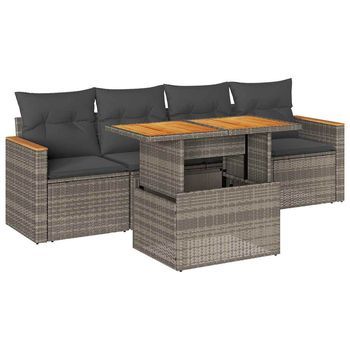 Set Sofás Jardín Y Cojines 5 Uds | Juego De Muebles De Jardín Ratán Sintético Acacia Gris Cfw9757503