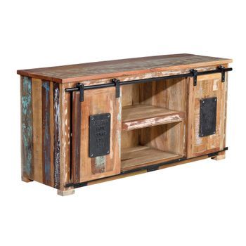Mueble De Tv Fabricado En Madera Reciclada Multicolor