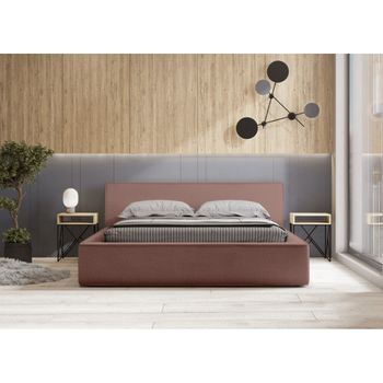 Lit Coffre Denali – Terracota Rizado – 180x200 Cm – Tela Terciopelo Suave – Somier Elevable – Almacenamiento Integrado