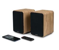 altavoces de estanteria juego de 2 altavoces con caja de madera 100w- bluetooth 50 - 2 salidas rca  madera clara ws602duo thomson