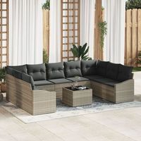conjunto de sofas de jardin de 10 piezas con cojines gris ratan polietileno v4786 unico  gris