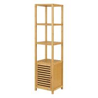 estanteria de pie para bano liminka 4 estantes 1 puerta bambu 140 x 34 x 33 cm natural encasa