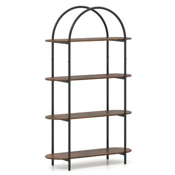 Costway Estantería Arqueada Librería Industrial 4 Niveles Estructura Metálica Organizador Almacén Hogar Oficina Marrón Rústico y Negro