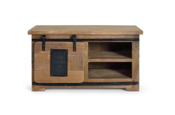 Mueble televisor en madera de acacia y detalles en metal natural