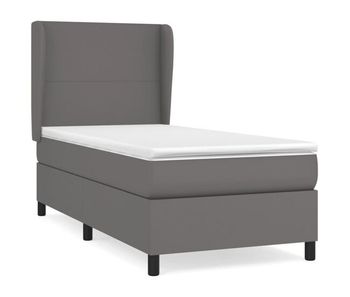 Cama box spring con colchón cuero sintético gris 100x200 cm diseño plano