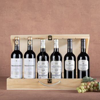 Caja De Madera Con 6 Reservas De Rioja: Marqués De Riscal, Gran Albina Y Marqués Del Atrio
