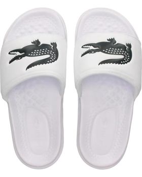 de LACOSTE 743CMA01101RS SERVE DUAL SYNTHETIC SLIDES OFF WHITE-DKGRN