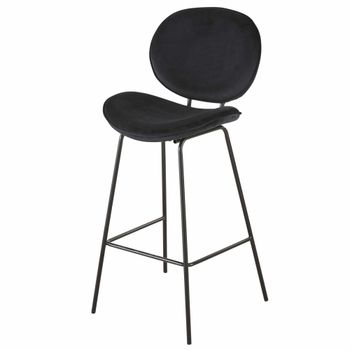 Taburete alto de terciopelo negro y acero de 73 cm