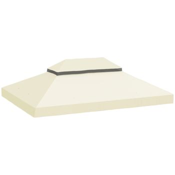 Outsunny Toldo de Recambio 4x3 m con Techo Doble con Orificios de Drenaje y Protección UPF30+ Crema Solo Toldo NO Incluye Marco