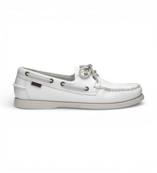 Sebago para hombre. 7000H00 Náuticos de Piel Docksides Portland blanco (45), Plano, Cordones, Casual