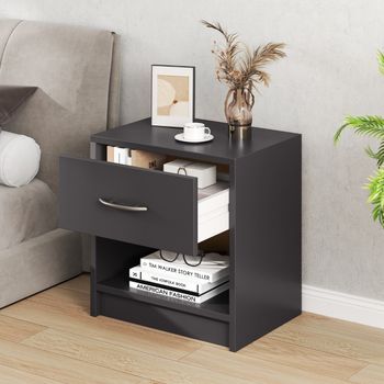 Mesita De Noche | Mesilla De Noche Con 1 Cajón Mesa Auxiliar Con Estante Abierto Compacta Espacios Pequeños Gris