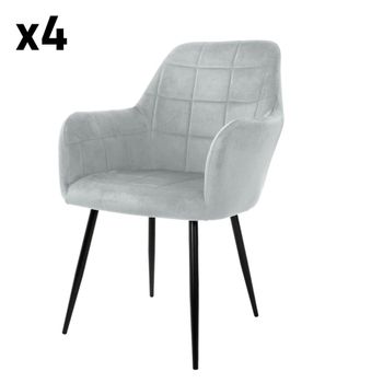 4x Sillas de comedor color gris tapizado con respaldo y apoyabrazos