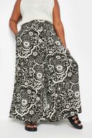 yours pantalones anchos negros de flores con cintura elastica mujer curvy y tallas grandes yours