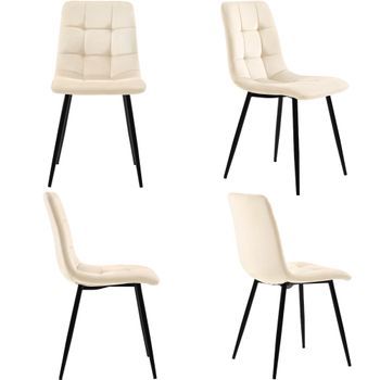 Juego De 4 Sillas De Comedor - Estructura Metálica - Tela Terciopelo - Beige