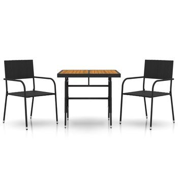 Juego De Comedor De Jardín 3 Piezas | Mueble De Jardín Ratán Sintético Negro