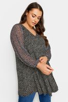 yours top con vuelo negro estampado animal mangas malla mujer curvy y tallas grandes yours