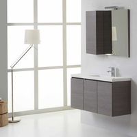 mueble de bano suspendido 90cm gris 3 puertas lavabo con lavabo a la derecha espejo con armario a la izquierda  manhattan