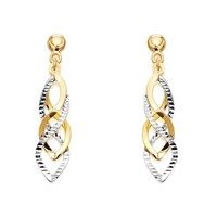 9ct two colour gold twist drop earrings - 35mm drop - g1412