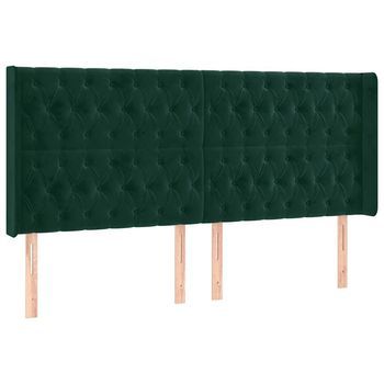 Cabecero Con Orejas De Terciopelo Verde Oscuro 183x16x118/128cm Vidaxl