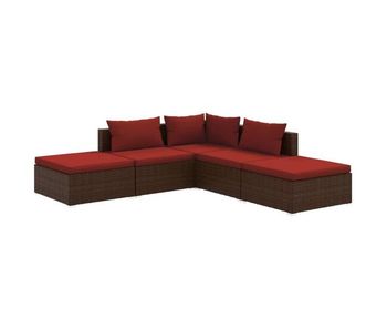 Set muebles de jardín 5 piezas y cojines ratán sintético marrón
