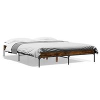 estructura cama madera ingenieria metal roble ahumado 150x200cm vidaxl