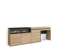 aparador  con almacenamiento  227x75x35 cm  dormitorio habitacion  chimenea electrica  comoda cajonera  tocador  estilo moderno  roble