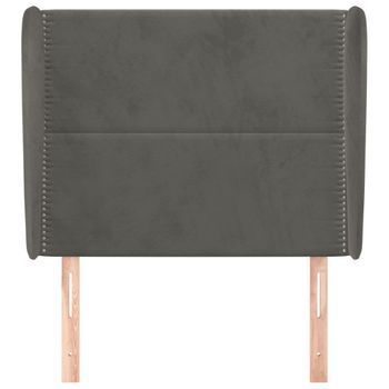 Cabecero Cama Mueble De Dormitorio Con Orejas De Terciopelo Oscuro 93 X 23 X 118/128 Cm Gris M02_0003964