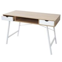 escritorio de ordenador de diseno escandinavo con 2 cajones 120x60cm en mdf blanco y marron natural 040001440