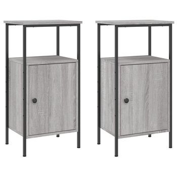 Pack 2 Uds Mesitas De Noche | Mesa Auxiliar | Mesilla Madera Ingeniería Gris Sonoma 41x31x80cm
