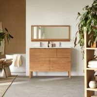 mueble de bano de roble macizo y ceramica de 120 cm