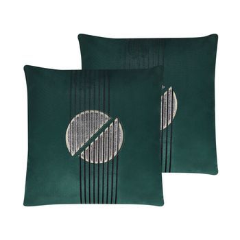 Conjunto De 2 Cojines Decorativos Verde Terciopelo Patrón Geométrico 45 X 45 Cm Cremallera Dormitorio Sala De Estar Glamour Ceropegia