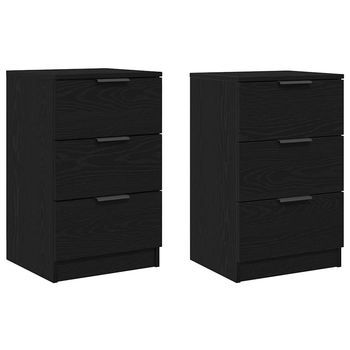 Pack 2 Uds Mesita De Noche | Armario De Noche | Mesa De Noche Con Cajón Roble Negro 40 X 65 X 65 Cm