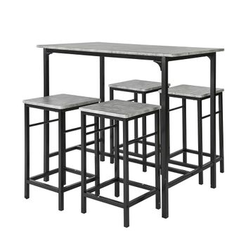 Mesa alta de bar y 4 taburetes metal gris